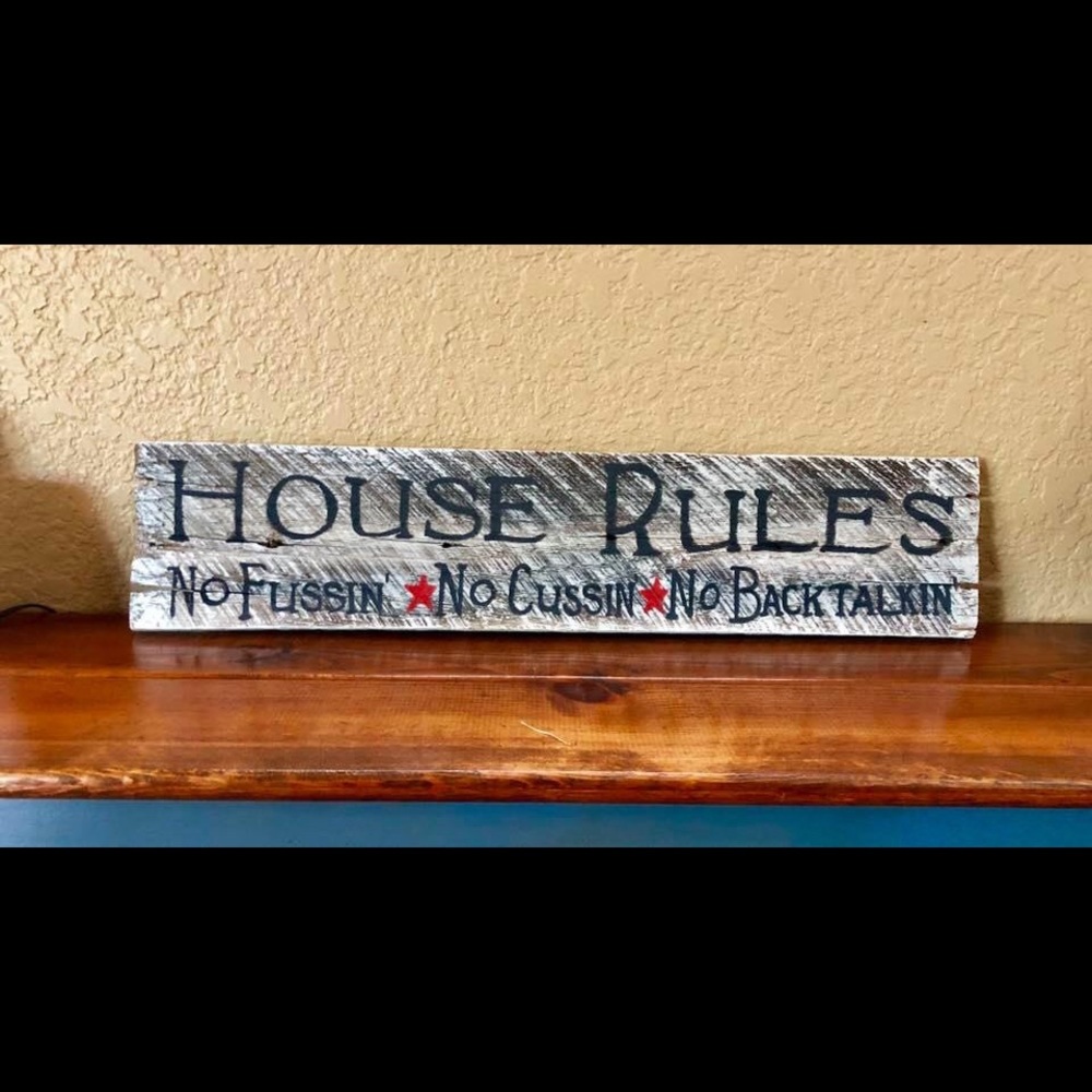 Custom wooden sign: House Rules 6X24in